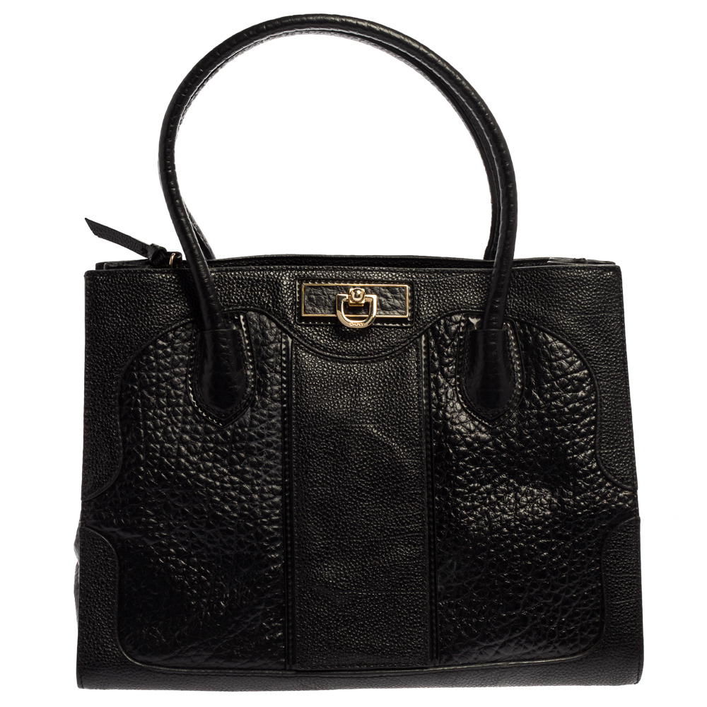 DKNY Black Textured Leather Middle Zip Tote